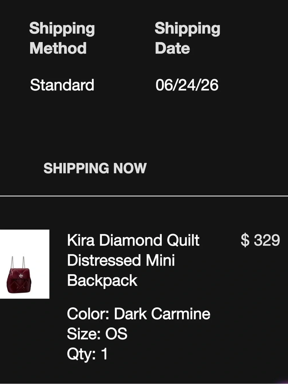 NWOT Tory Burch Kira Diamond Quilt Distressed Mini Backpack In Dark Carmine